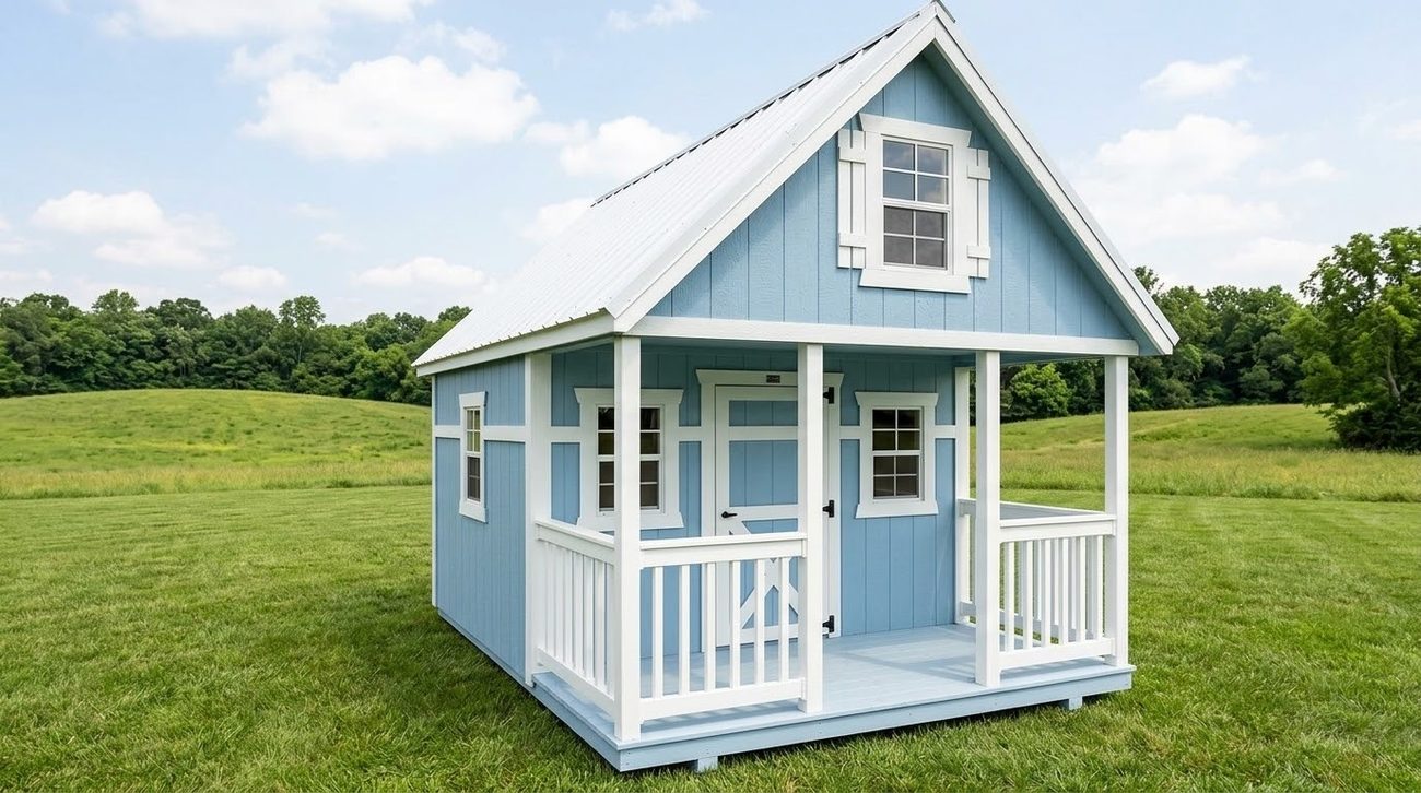 Blue LP SmartSide playhouse with porch